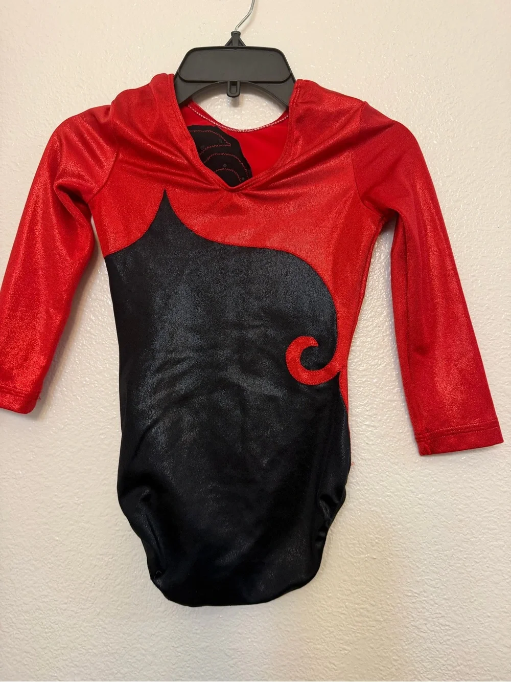 GK elite gymnastics competition leotard long sleeve red black crystals MC-Medium